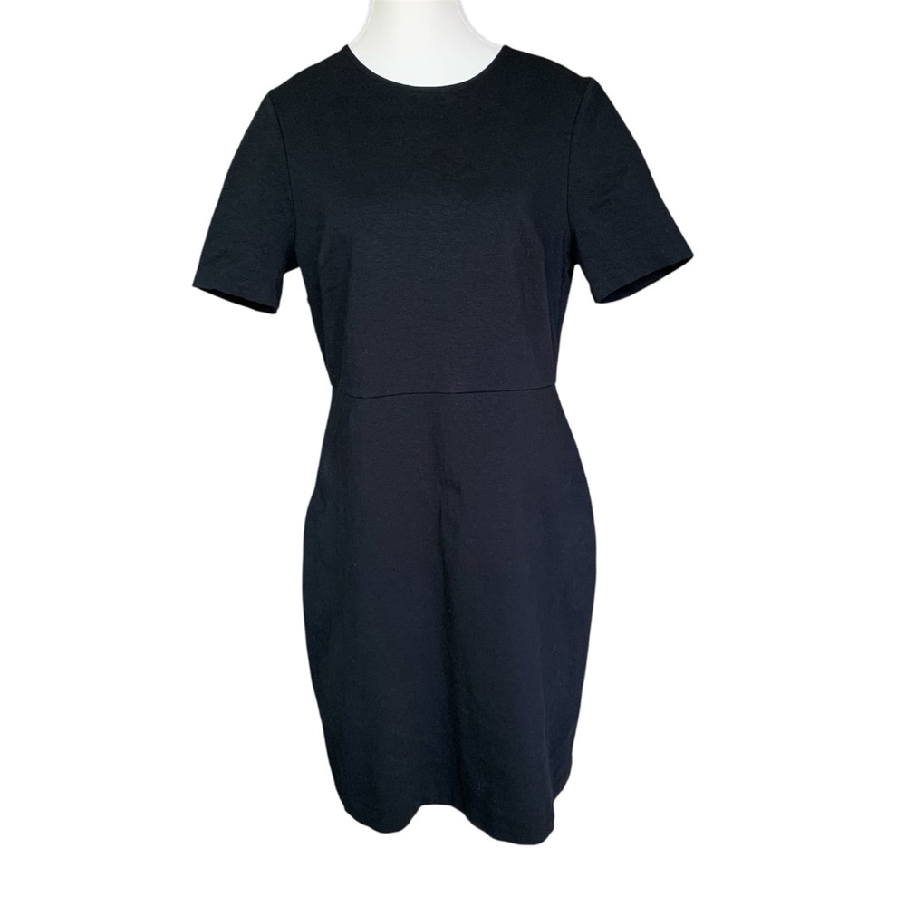 Boden Classic Black Short Sleeve Midi Sheath Dress Size 10R Cotton Blend